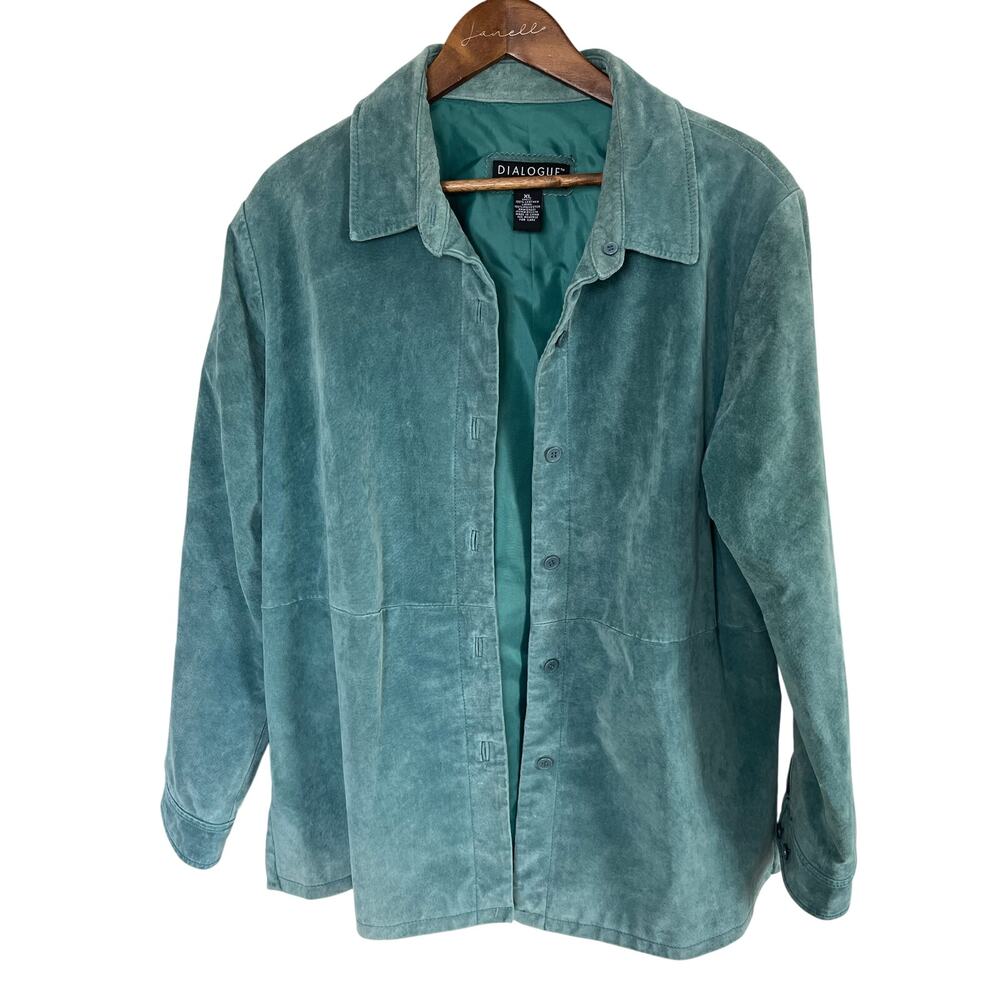 Vintage Y2K 90s Suede Leather Jacket Teal Blue Boho Oversized Women’s XL